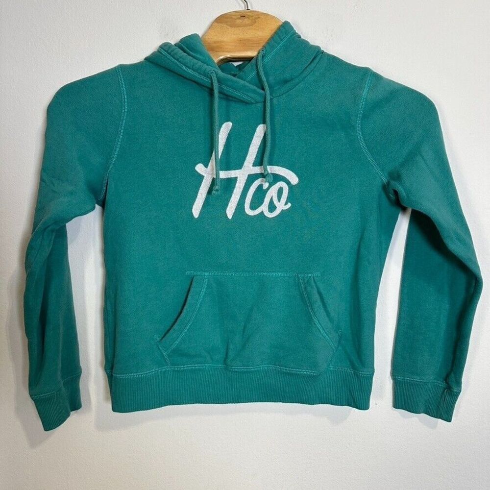 Hollister Co. Hoodie Sweatshirt Women Large Teal Drawstring Long Sleeve Pullover